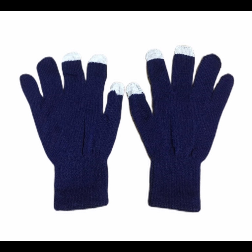 Blue Touch Screen Knit Gloves